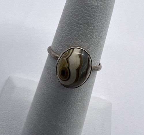 925 Sterling Silver & Agate Ring Size 4