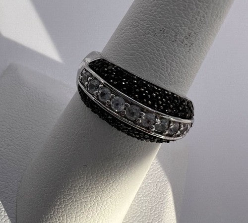 925 Sterling Silver Black & White Spinel Ring Size 6