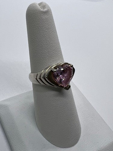 925 Sterling Silver Pink CZ "Heart" Ring Size 6.5