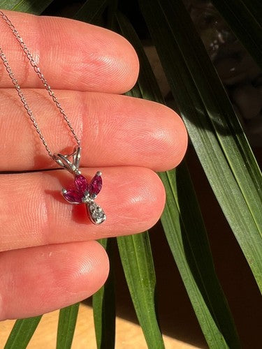 14K White Gold Pendant Necklace Ruby & Diamond