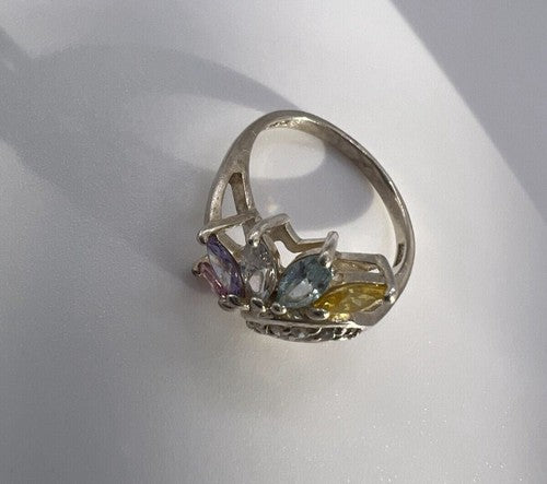 925 Sterling Silver & Multicolor CZ Ring Size 7.5