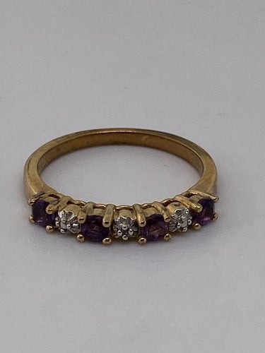 925 Sterling Silver Vermeil Amethyst & Diamond Ring Size 8