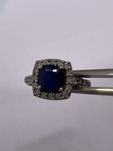 925 Sterling Silver Blue Spinel & White Beryl/Goshenite Ring Size 6.5