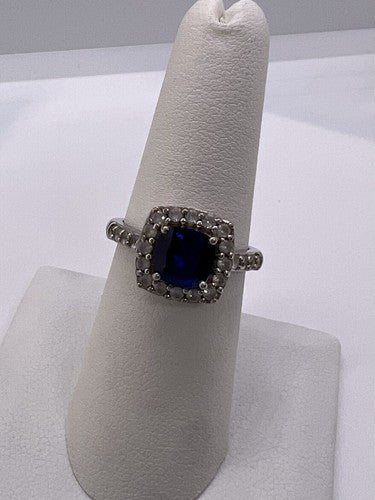 925 Sterling Silver Blue Spinel & White Beryl/Goshenite Ring Size 6.5