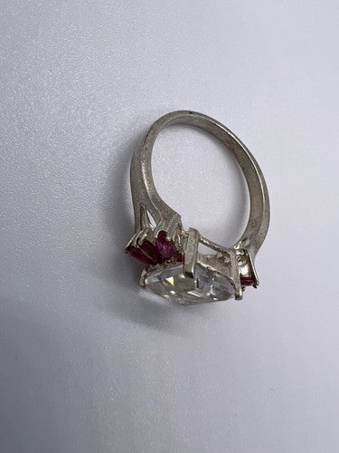 925 Sterling Silver Pink & Colorless Spinel Ring Size 7.5