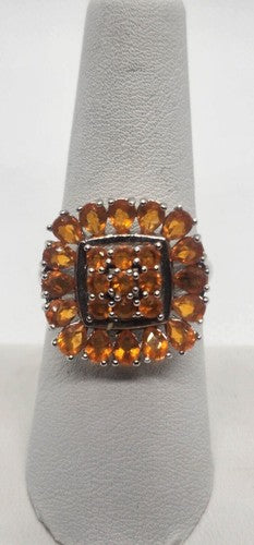 925 Sterling Silver CZ Orange Ring Size 8
