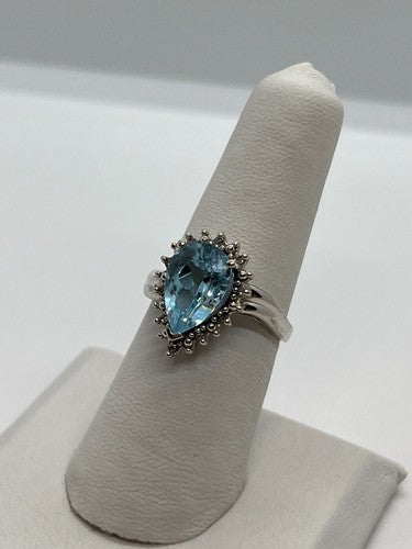 14K White Gold Topaz & Diamonds Ring Size 6