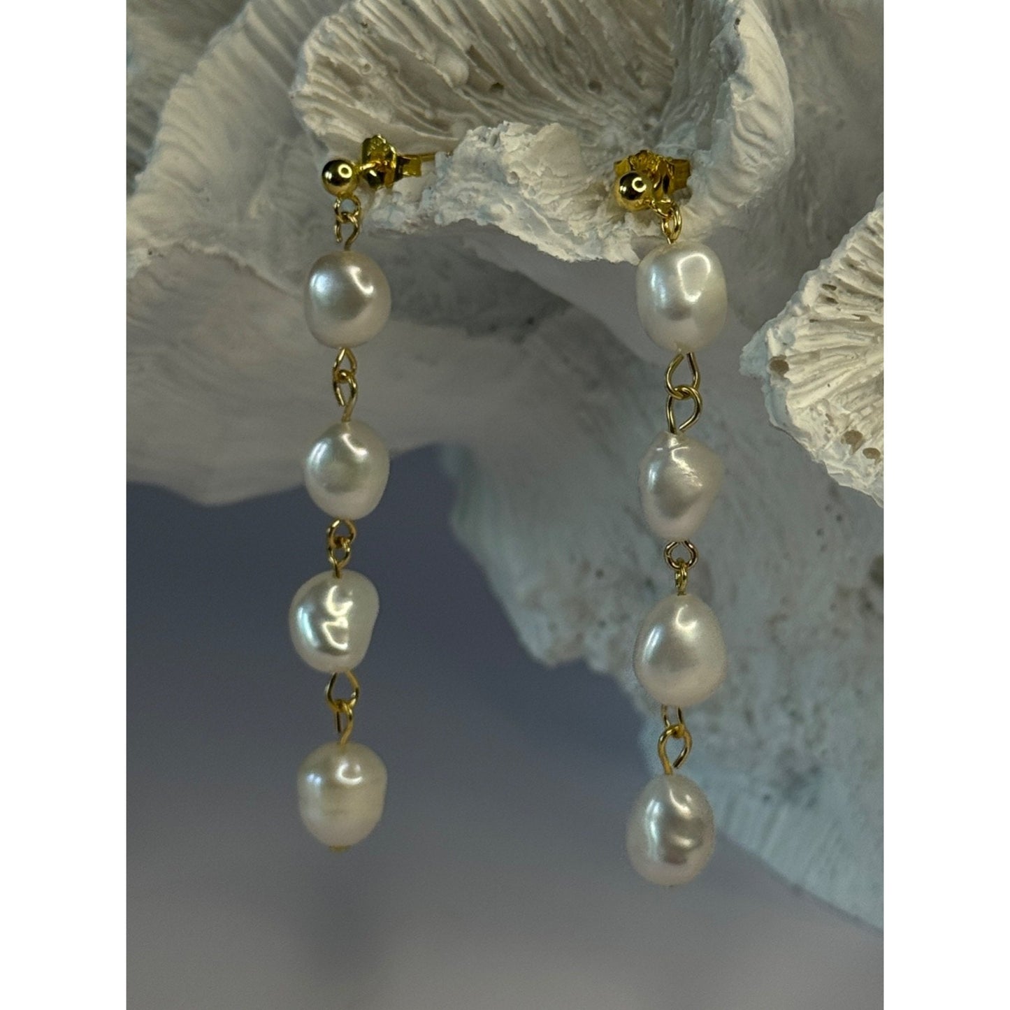 925 Sterling Silver Gold Plated Pearl Earrings Length 2.30 inch