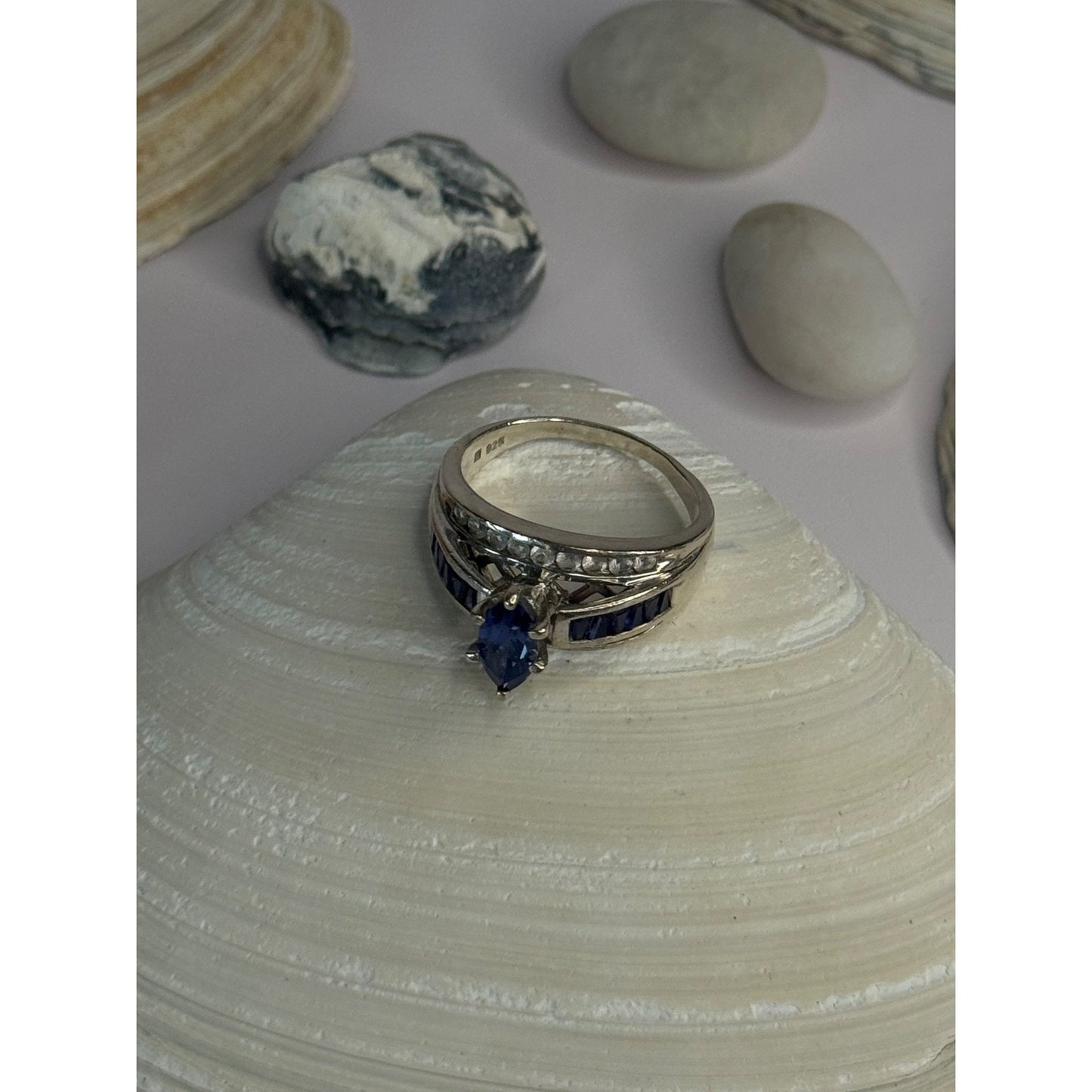 925 Sterling Silver Sapphire & Beryl Ring Size 9
