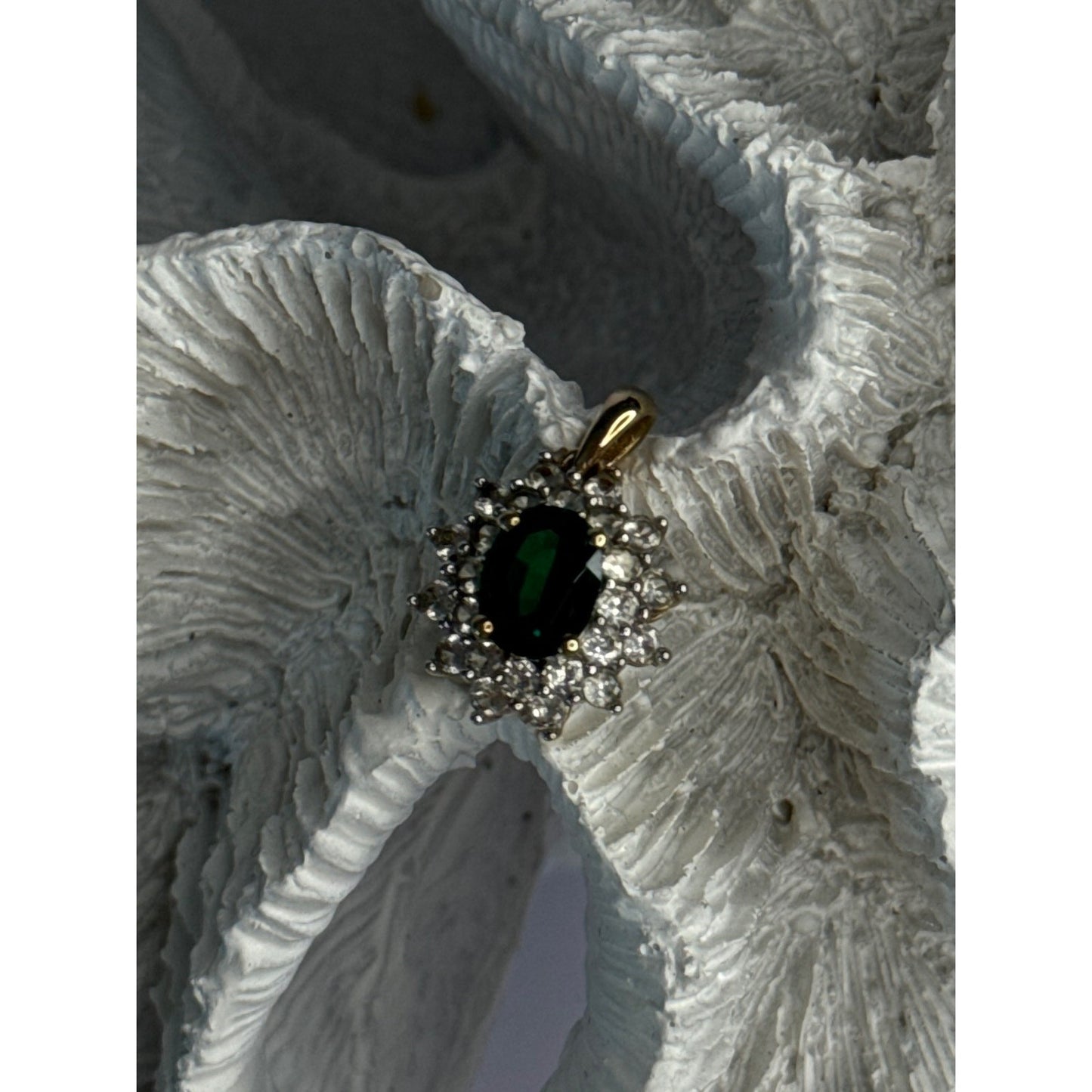 925 STERLING SILVER GOLD PLATED EMERALD & BERYL PENDANT LENGTH 0.80 INCH