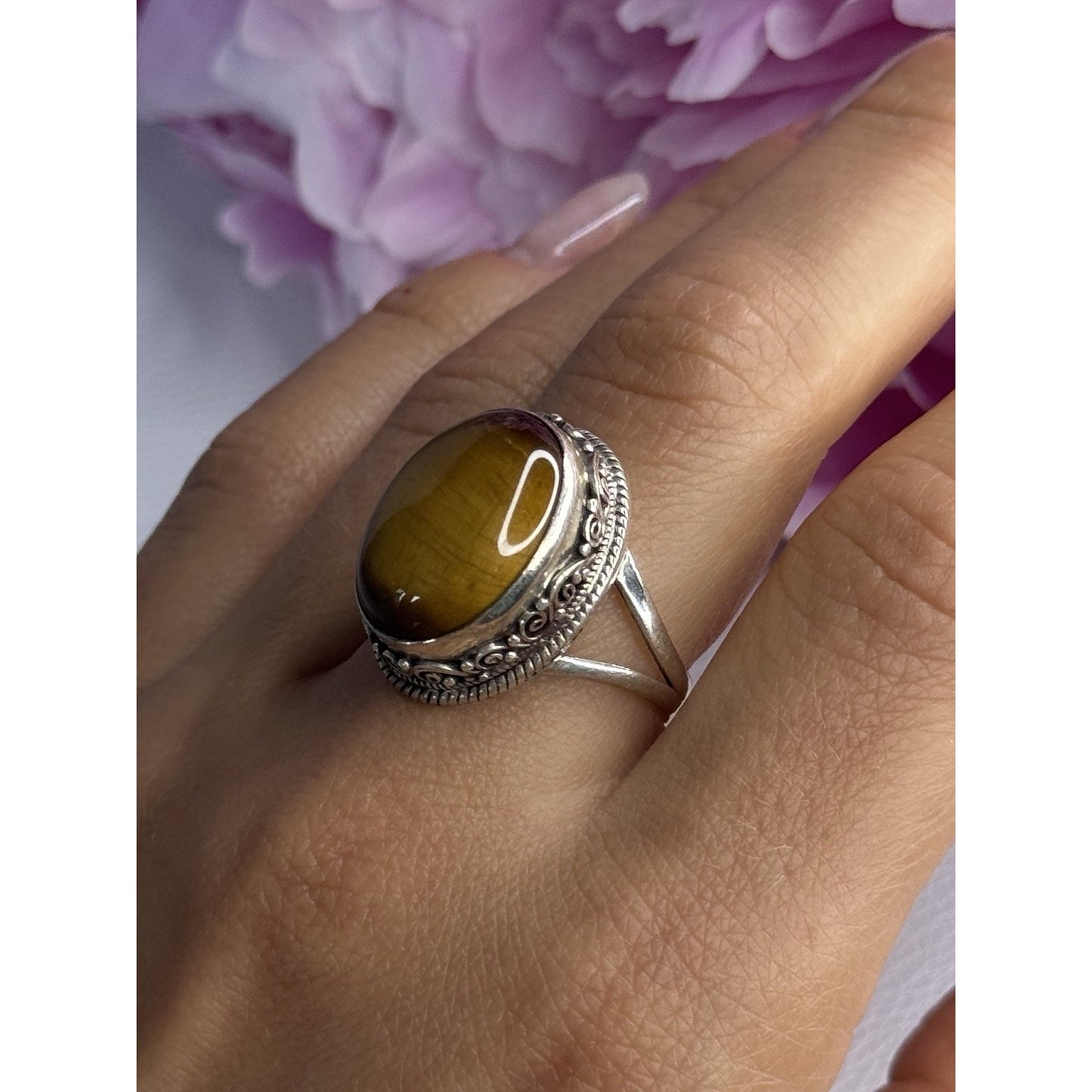 VINTAGE 925 STERLING SILVER TIGER EYE RING SIZE 9
