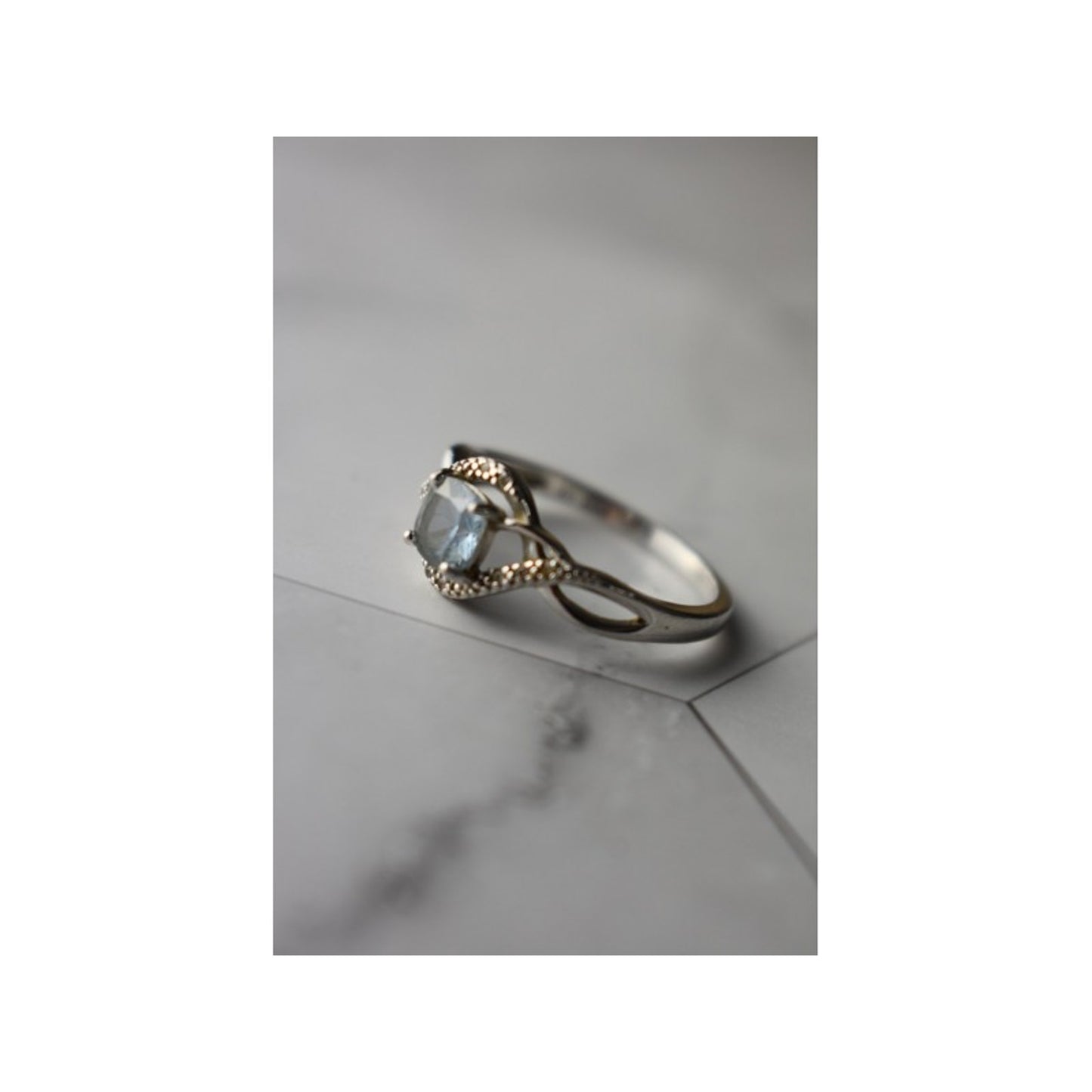 925 STERLING SILVER BLUE SPINEL & CZ RING SIZE 9