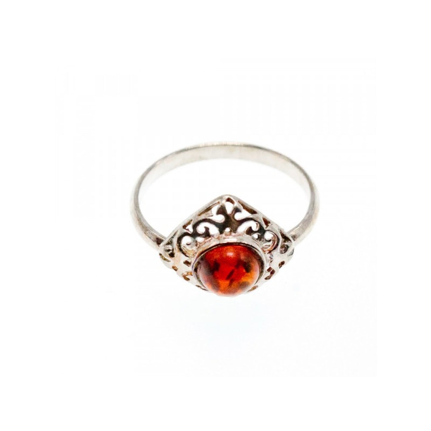 VINTAGE 925 STERLING SILVER AMBER RING SIZE 5.5
