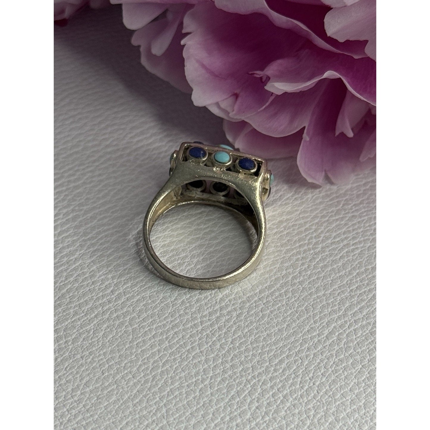 925 STERLING SILVER TURQUOISE & SODALITE RING SIZE 7.5