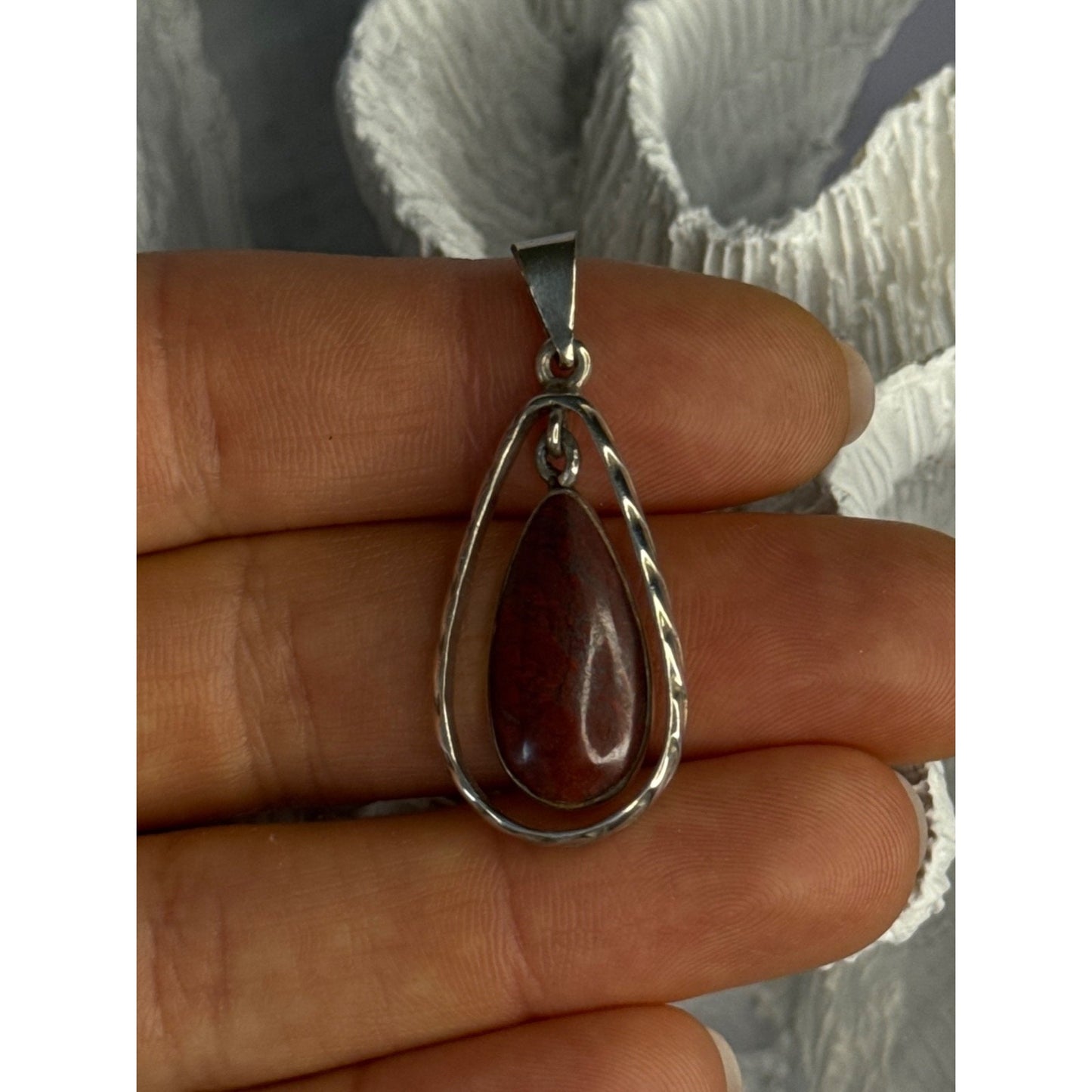 VINTAGE 925 STERLING SILVER CARNELIAN PENDANT LENGTH 1.60 INCH