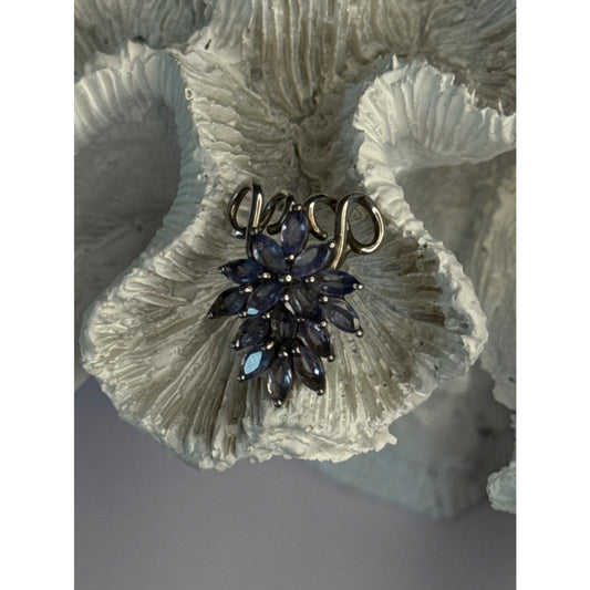 925 STERLING SILVER TANZANITE FLOWER PENDANT LENGTH 0.80 INCH