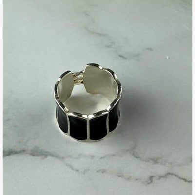 925 Sterling Silver Black Enamel "Corset" Ring Size 7