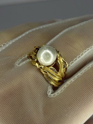 925 Sterling Silver Gold Plated Pearl Ring Size Adjustable