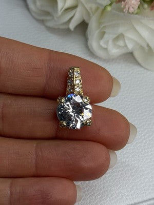 925 Sterling Silver Gold Plated CZ Pendant Length 0.80 Inch