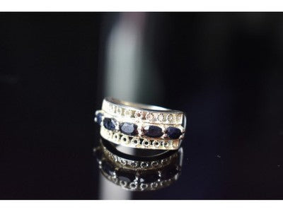 925 Sterling Silver Sapphires Openwork Ring Size 6.5