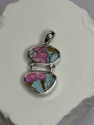 925 Sterling Silver Cotton Candy Turquoise Pendant Length 1.5 Inch
