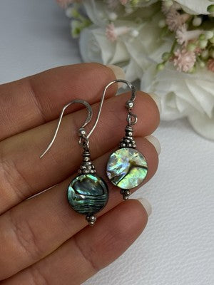 925 Sterling Silver Abalone Earrings Length 1.60 Inch