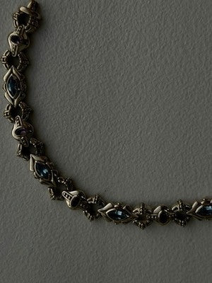 Vintage 925 Sterling Silver Topaz & Amethyst Bracelet 7