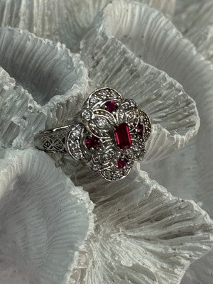 925 Sterling Silver Pink Spinel Ring Size 5
