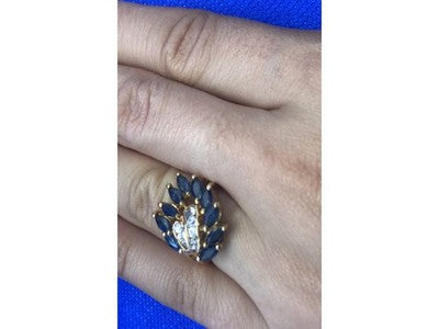 925 Sterling Silver Gold Plated Sapphire & CZ Ring Size 7