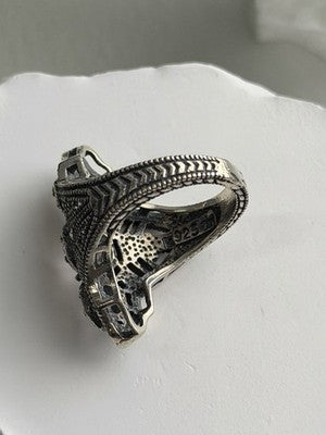 Vintage 925 Sterling Silver Cz & Marcasite Ring Size 6