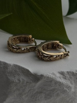 Retro Channel 925 Sterling Silver Gold Plated Elegant Hoop Earrings
