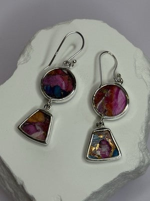 925 Sterling Silver Pink Oyster Turquoise Earrings Length 2 Inch
