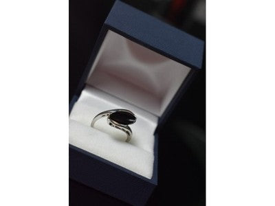 925 Sterling Silver Black Nephrite Ring Size 7.25