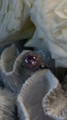 Romantic 925 Sterling Silver Pink Heart Topaz Ring Size 9