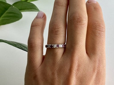 925 Sterling Silver Pink Spinel & CZ Ring Size 7