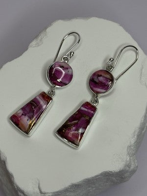 925 Sterling Silver Pink Oyster Turquoise Earrings Length 2 Inch