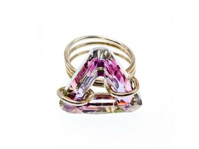 925 Sterling Silver Multicolor Jewelry Glass Ring Size 6.5 Italy