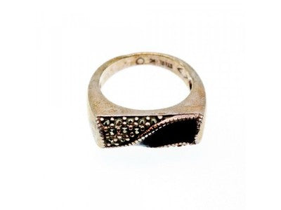 925 Sterling Silver Nephrite ( Jade ) & Black Quartz Ring Size 6.5