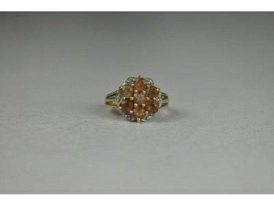 925 Sterling Silver Gold Plated Hessonite & Quartz Ring Size 6.5