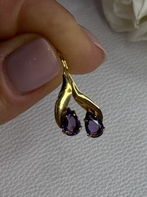 14K Yellow Gold Amethyst Earrings Length 0.90 inch