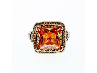 925 Sterling Silver Gold Plated Hessonite & Goshenite Ring Size 7