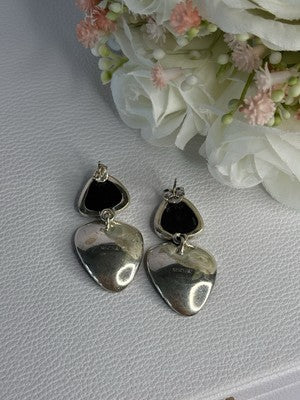 Aesthetic 925 Sterling Silver Marcasite & CZ Earrings Length 1.45 Inch