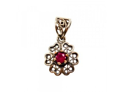 925 Sterling Silver Pink Topaz Scarlet Flower Pendant