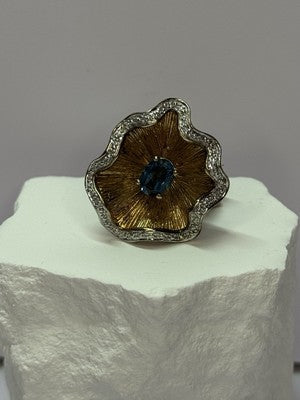 925 Sterling Silver Gold Plated Topaz "Beautiful Flower" Ring Size  7
