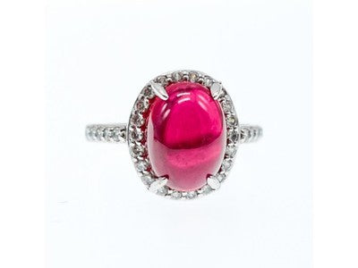 925 Sterling Silver Pink Spinel & CZ Ring Size 6.5
