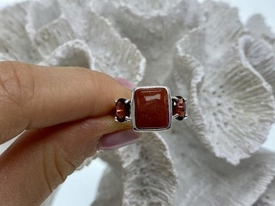 925 Sterling Silver Agate & Garnet Ring Size 9.5