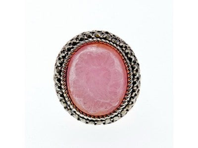925 Sterling Silver Agate & Marcasites "Cameo" Ring Size 9.75