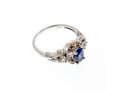 925 Sterling Silver Blue & White Sapphire "Snow Queen" Ring Size 7.25