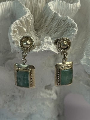 Vintage Beautiful 925 Sterling Silver Jade Earrings Length 1.20 Inch