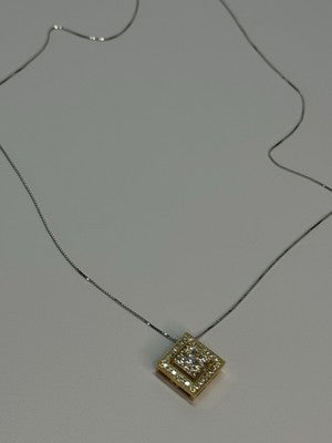 14K YELLOW WHITE GOLD CZ NECKLACE LENGTH 18 INCH
